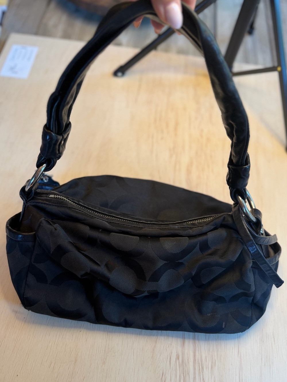 Coach Black Signature Boho Bag with Leather Trim